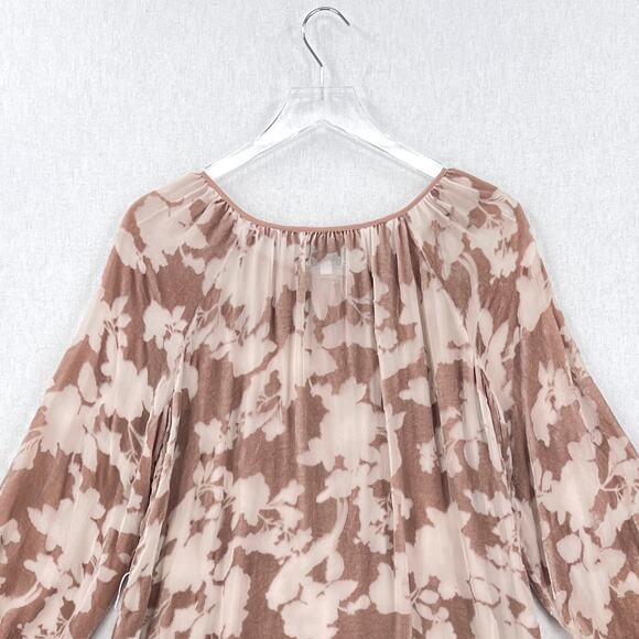 JADE JOHNNY WAS Velvet Burnout Tunic Dress Top Womens Small Tan Rose Sheer - Picture 5 of 12